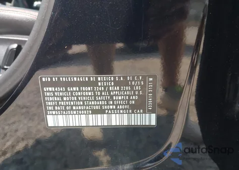 2016 Volkswagen Jetta 2.0T Gli Se z USA, uszkodzony, nr VIN 3VW5S7AJXGM260829